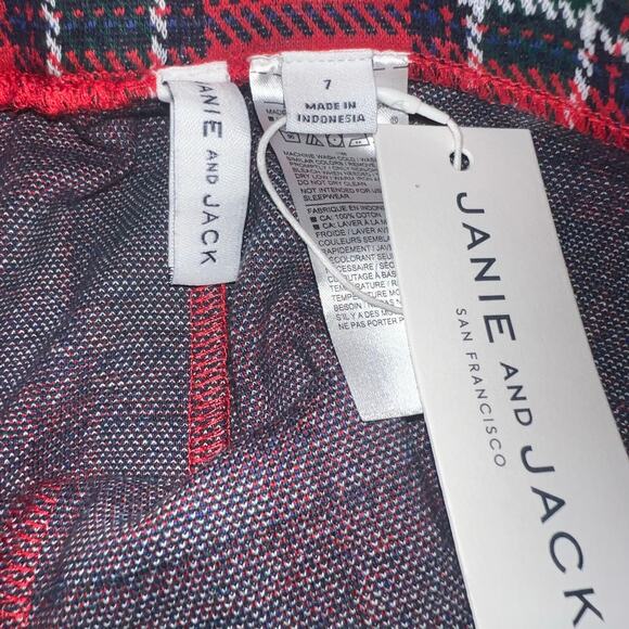 Janie and Jack tartan christmas red plaid girls cotton leggings/pants sz 7 new - Picture 7 of 8